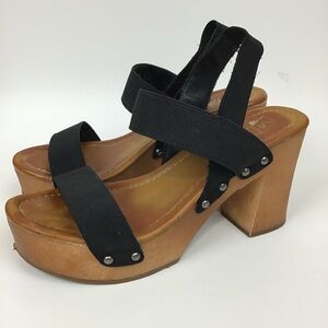 MIA 90’s Black Strap Platform Open Toe Retro Block Heel Heeled Sandal 8.5